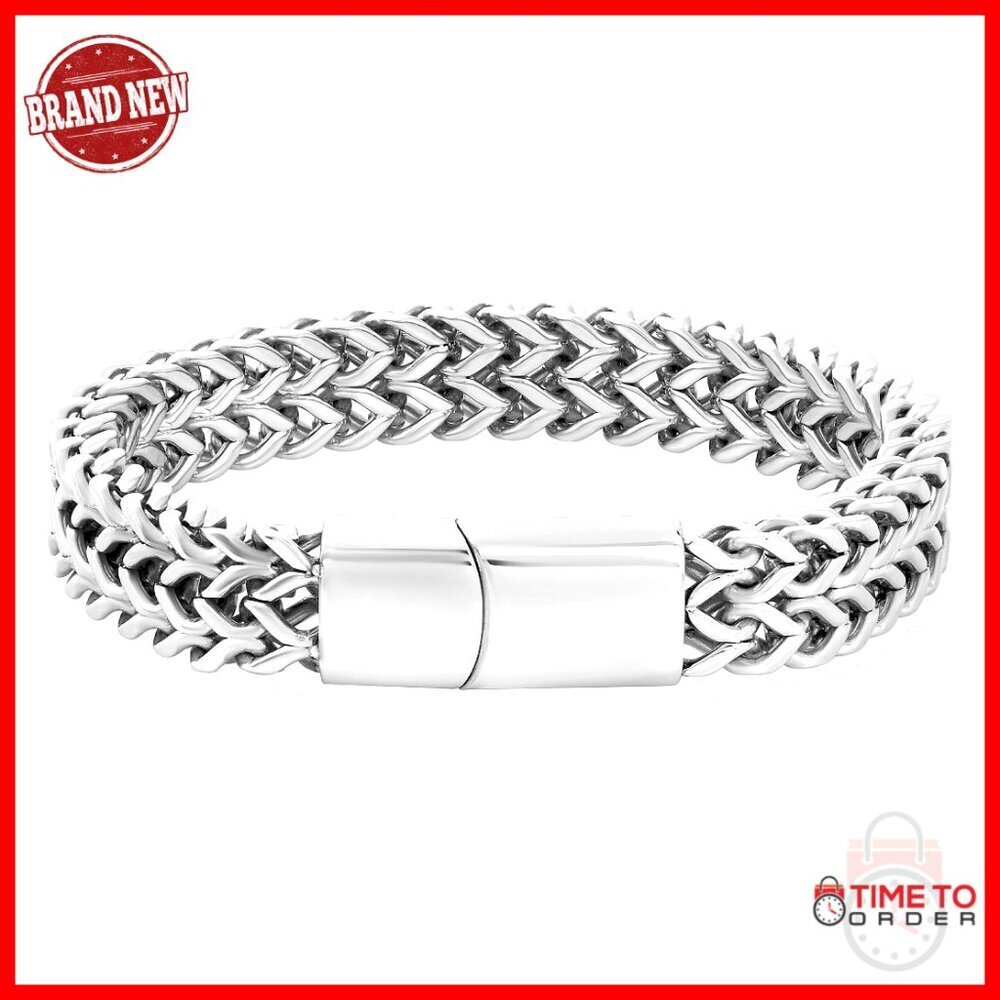 Stainless Steel Double Franco Chain Bracelet, 8.75 Inch, Lobster Clasp
